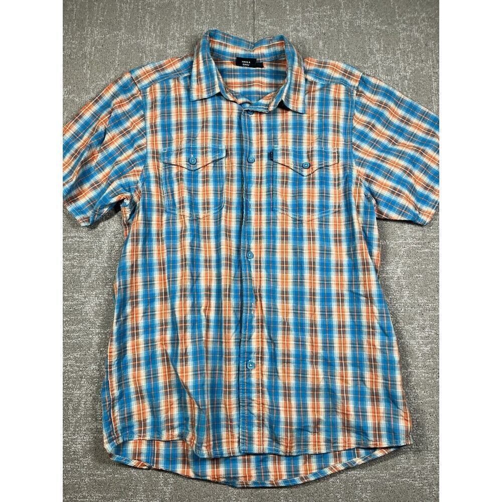 Kavu Mens Plaid Button Front Short Sleeve Outdoor Shirt Size M